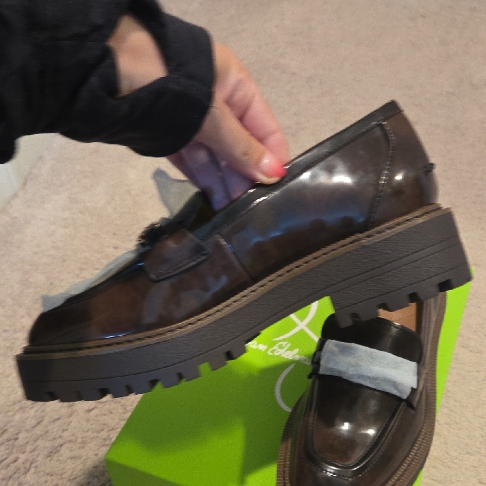 Sam Edelman Dark Brown Loafers with Gold Accent - Picture 3 of 5